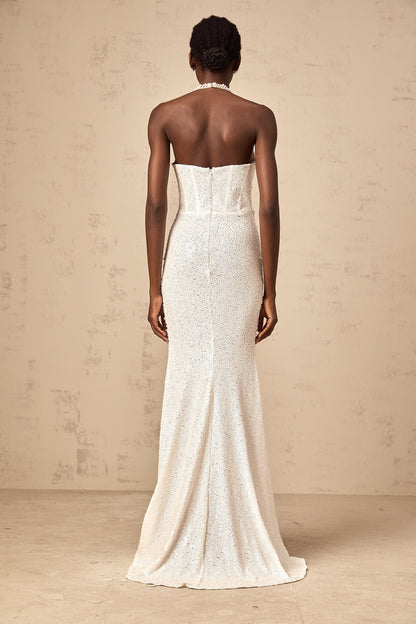 Sophie white faux-pearl embellished maxi dress