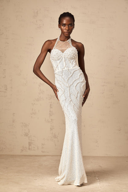 Sophie white faux-pearl embellished maxi dress