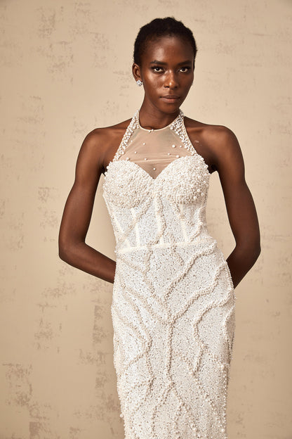 Sophie white faux-pearl embellished maxi dress