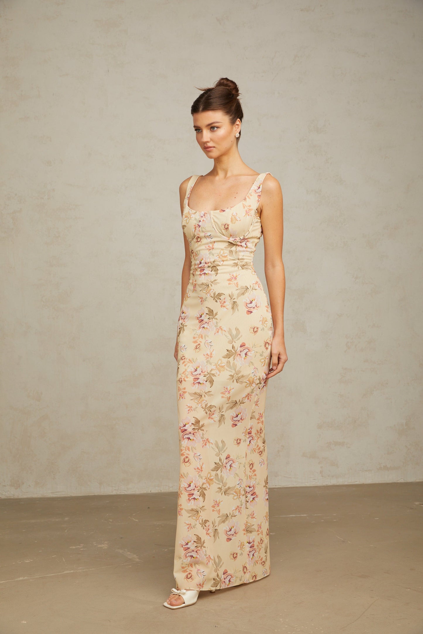 Alizée yellow floral-print sleeveless maxi dress