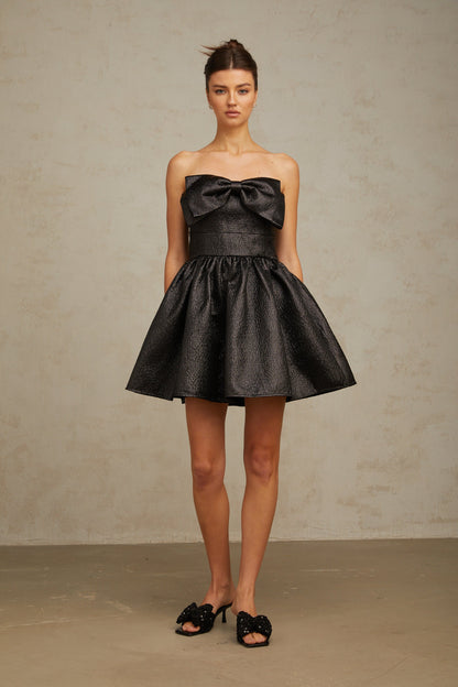 Colette black bow metallic mini dress