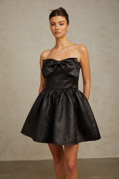Colette black bow metallic mini dress