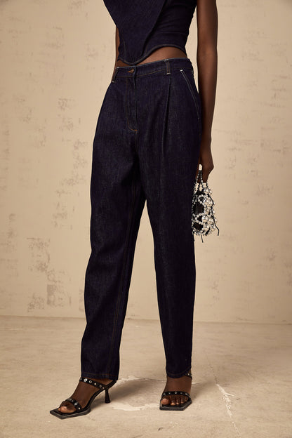 Danaé blue high-rise pleated-detail jeans