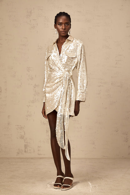Aurore wrap-design sequined mini shirt dress