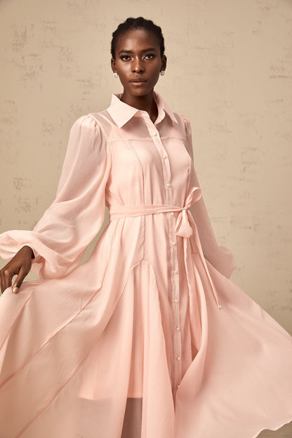 Sibylle pink tied-waist midi shirt dress