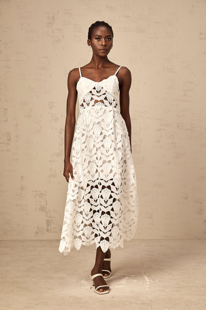 Delphine white cut-out lace midi dress