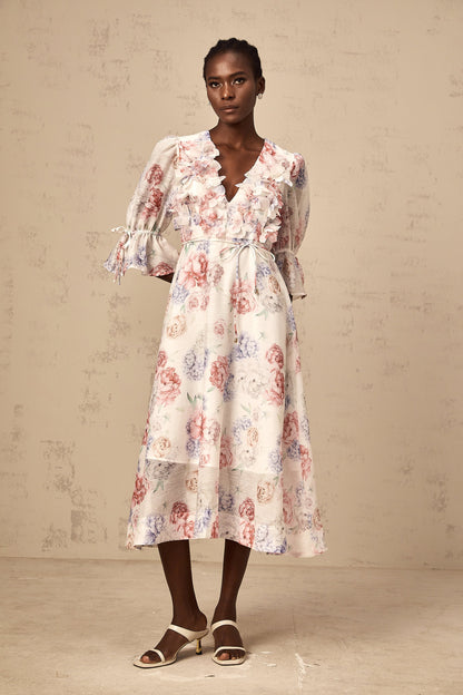 Téa 3d-petal floral-print midi dress