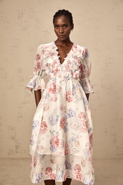 Téa 3d-petal floral-print midi dress