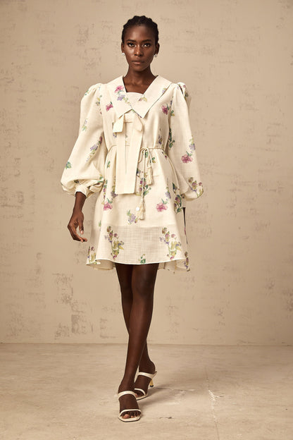 Perrine neutrals bowknot floral-print mini dress