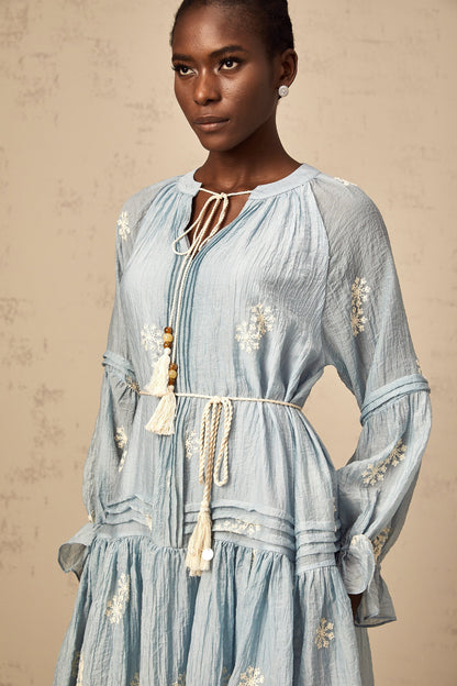 Félicie blue flower-embroidered mini dress