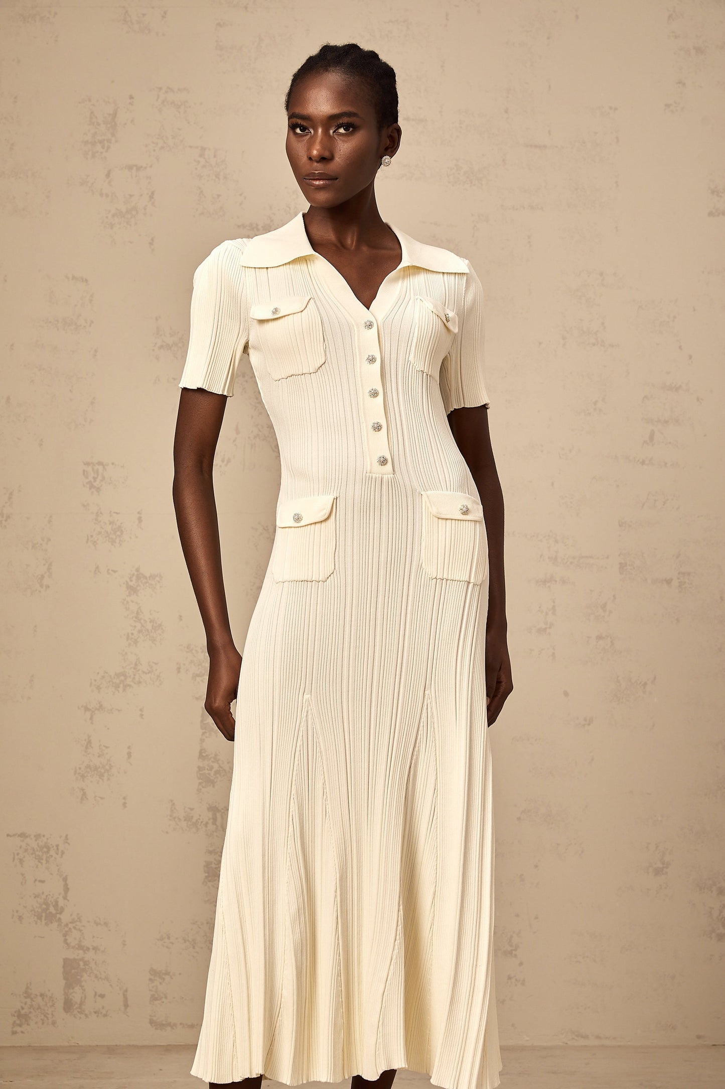 Nouria neutrals ribbed-knit midi dress
