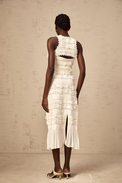 Paola white pointelle-trim knit top & skirt matching set