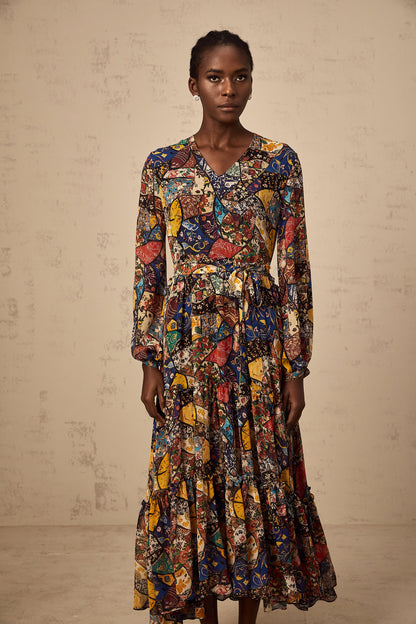 Diane brown bohemian shirring midi dress