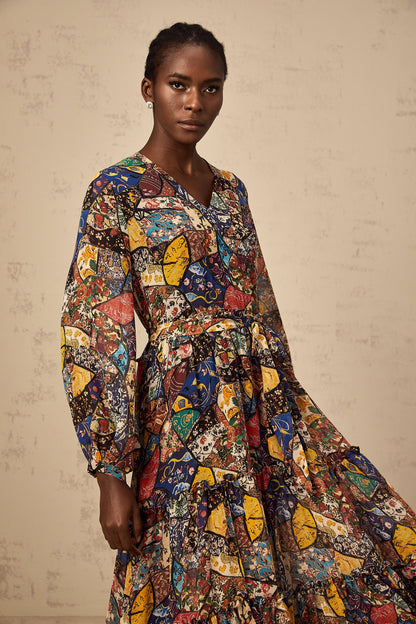Diane brown bohemian shirring midi dress
