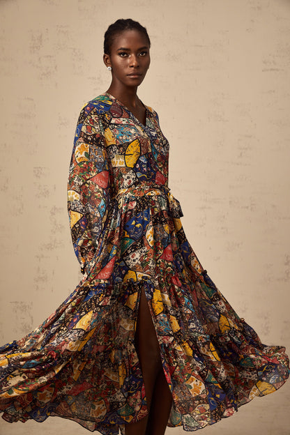 Diane brown bohemian shirring midi dress