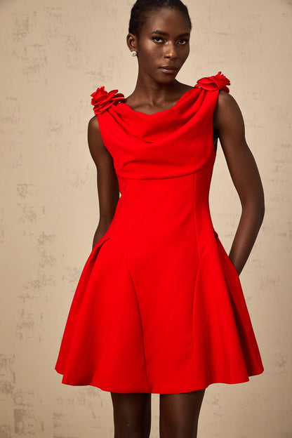 Sabine red faux-flower sleeveless mini dress