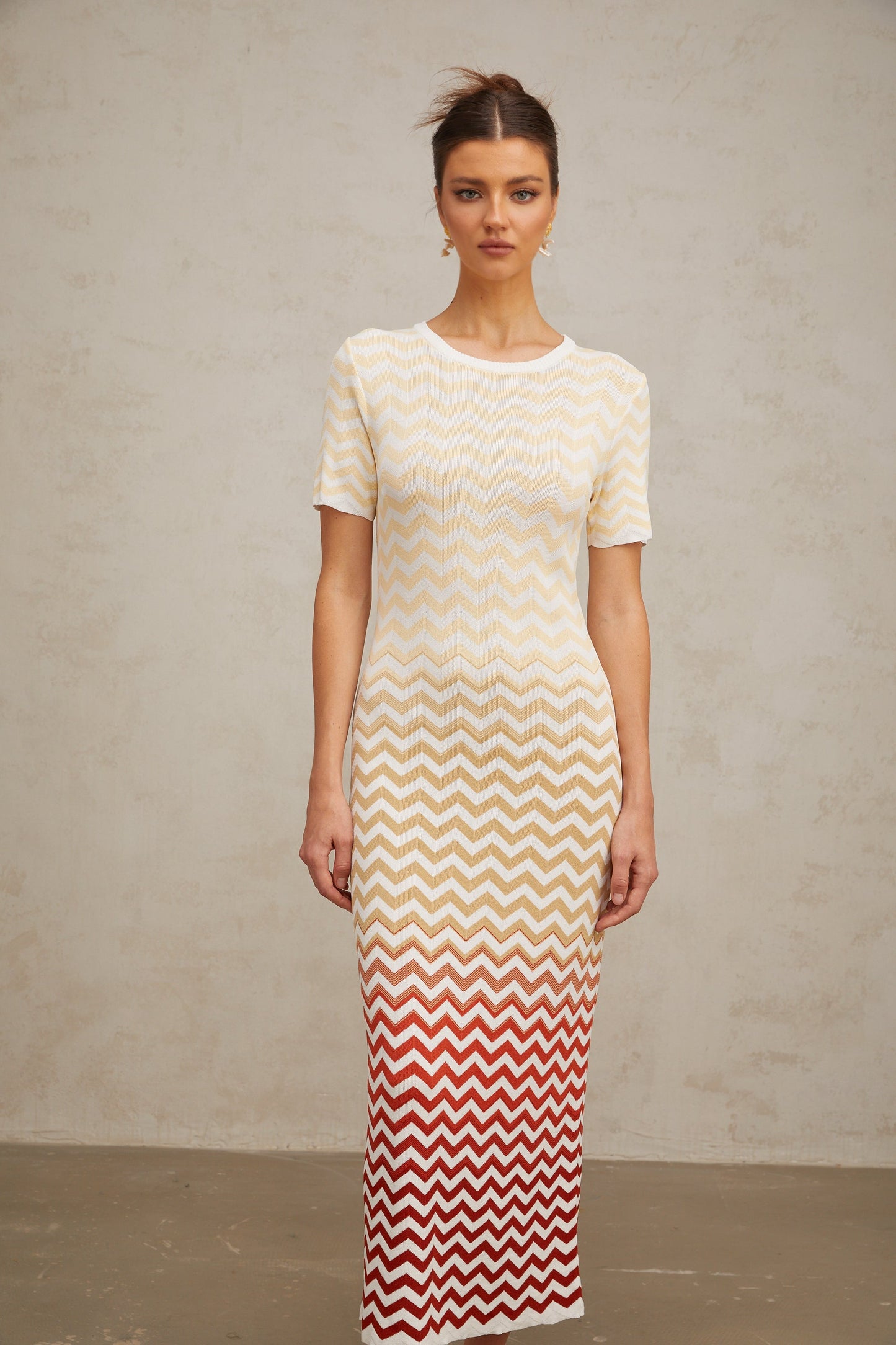 Isabel Zigzag Woven Knit Midi Dress in Sunny Yellow