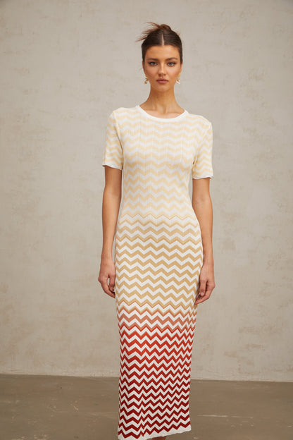 Isabel Zigzag Woven Knit Midi Dress in Sunny Yellow