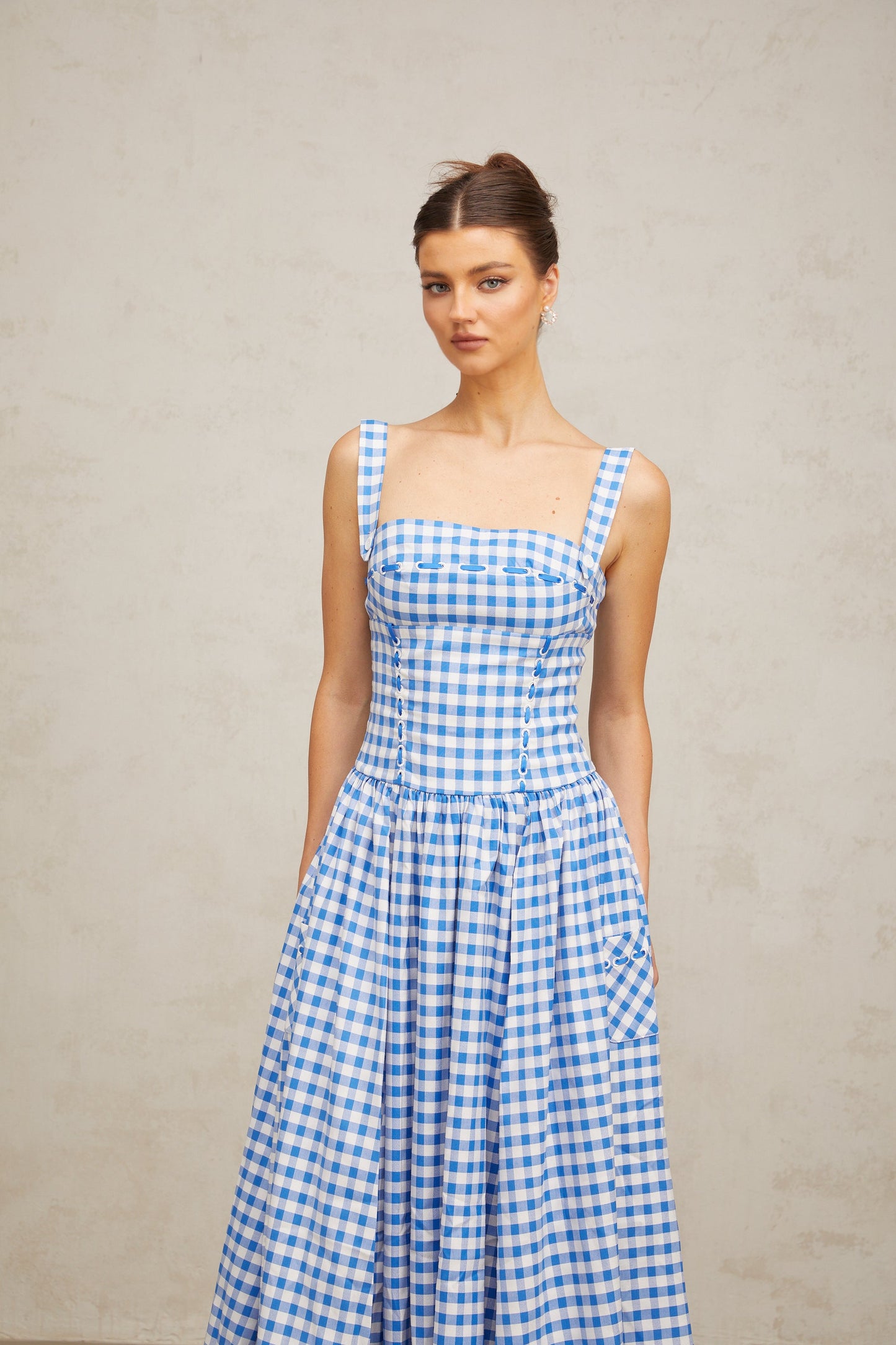 Diane blue gingham midi dress