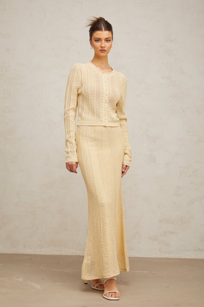 Tiphaine pointelle-knit cardigan & skirt matching set