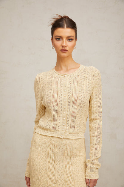 Tiphaine pointelle-knit cardigan & skirt matching set