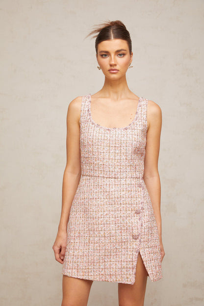 Aoife pink embellished tweed mini dress