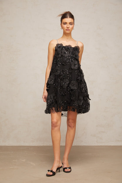 Suzette crystal-embellished floral mini dress in Black