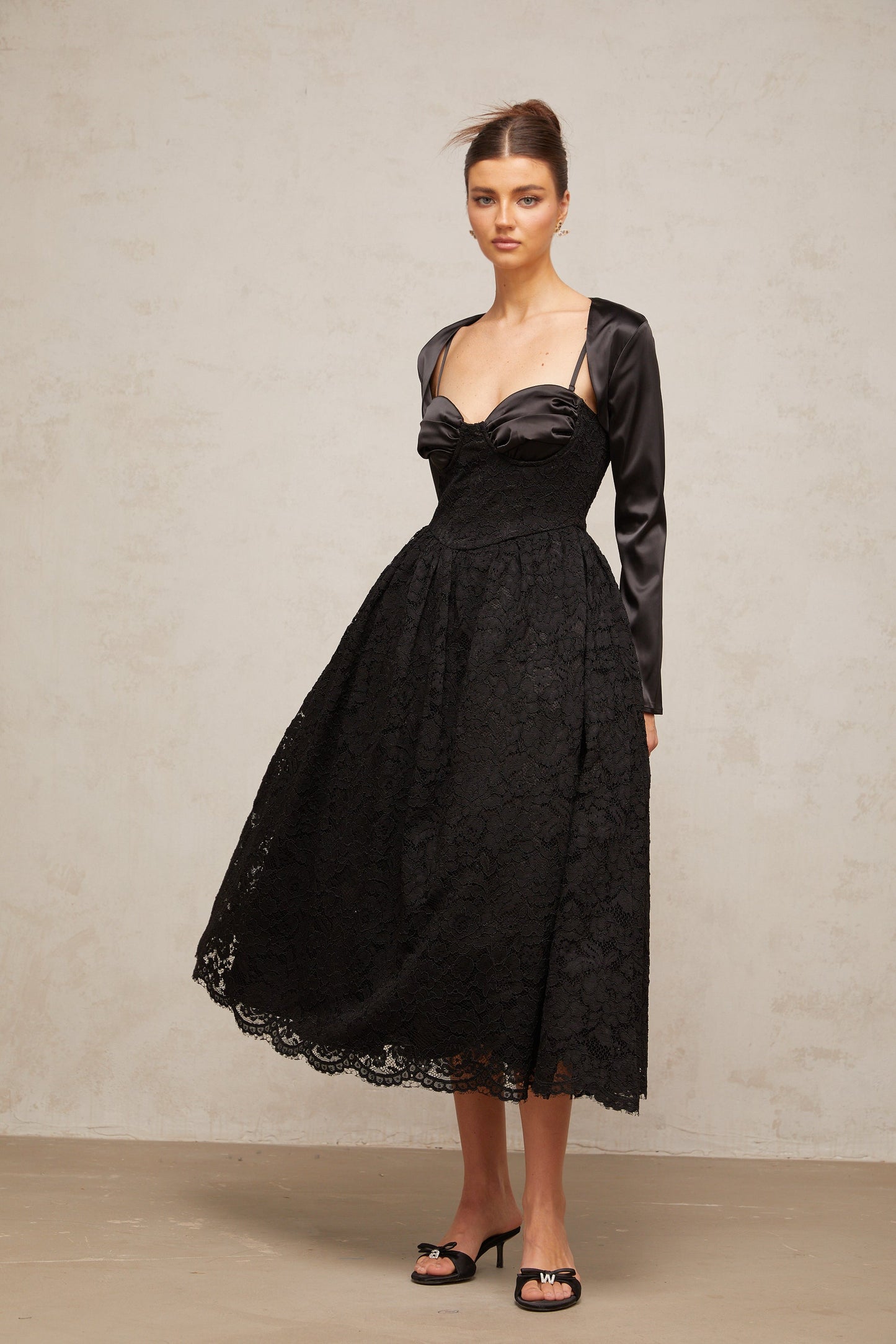 Sidonie black floral-lace top & dress matching set