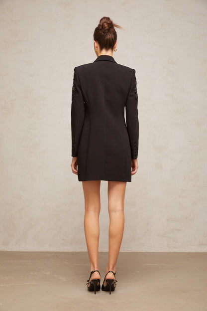 Éléna Black Embellished Sequined Blazer Dress