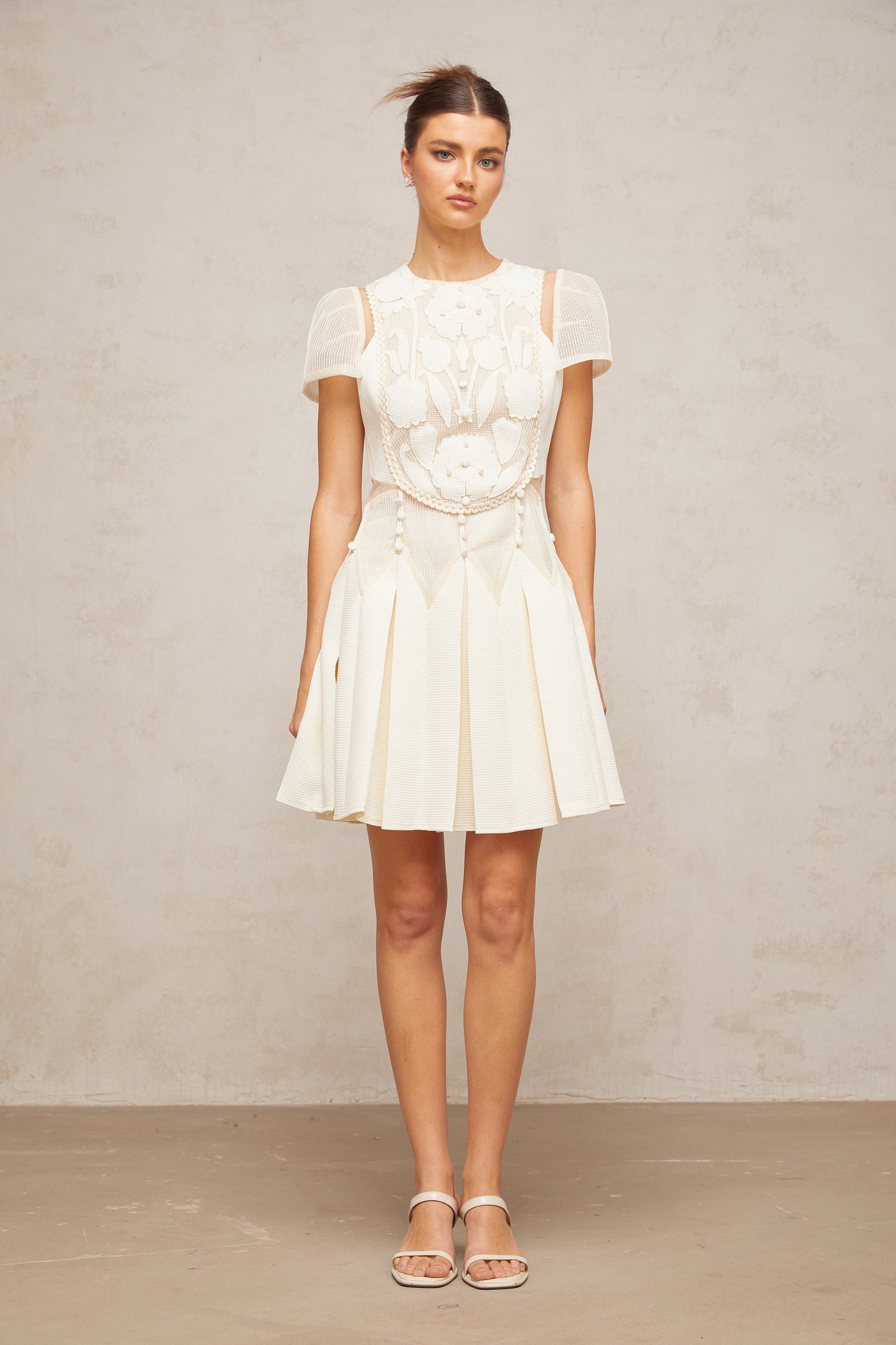 Maelle white flower-embroidered mini dress