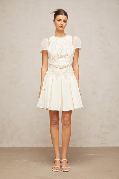 Maelle white flower-embroidered mini dress