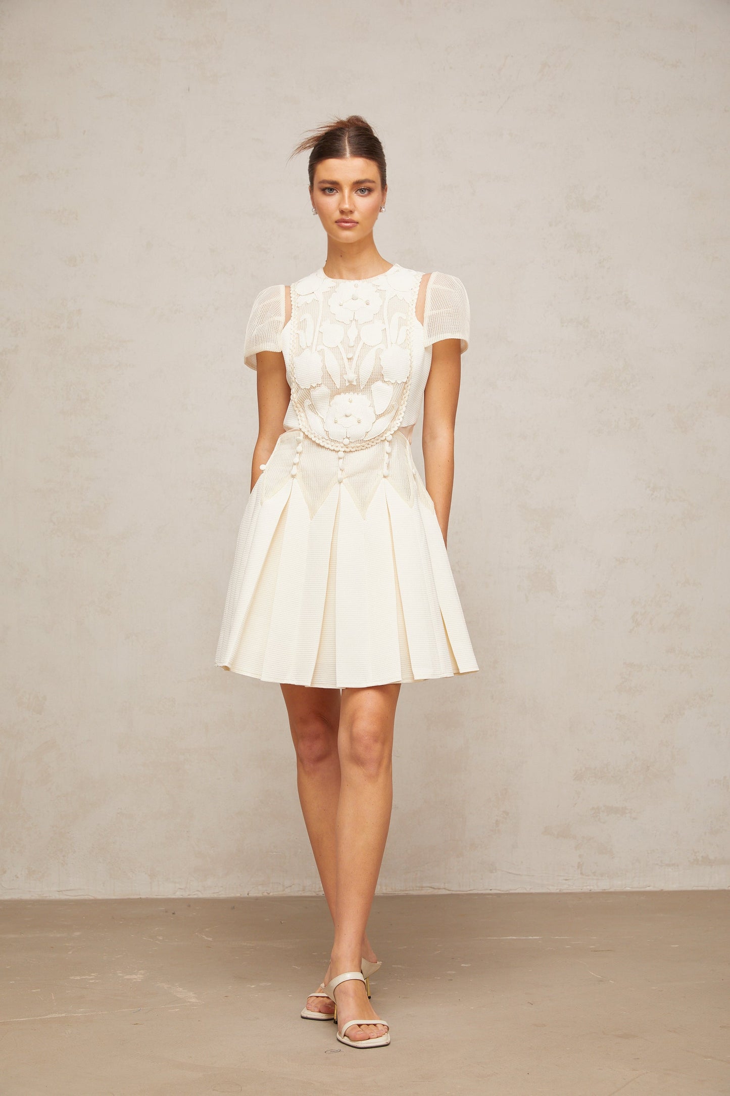 Maelle white flower-embroidered mini dress
