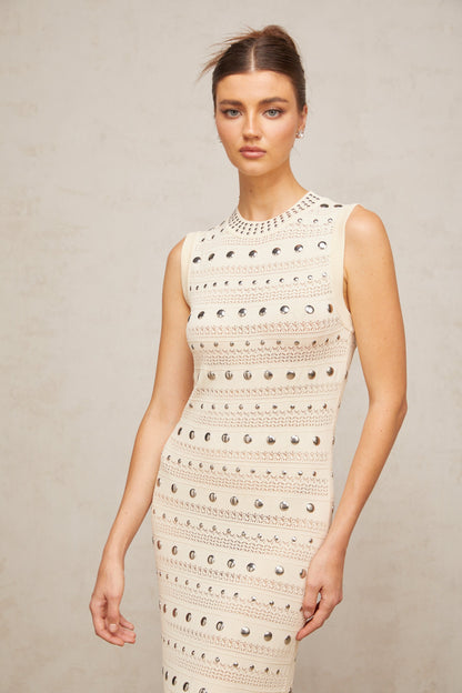 Chloé studded crochet-knit maxi dress in Neutrals
