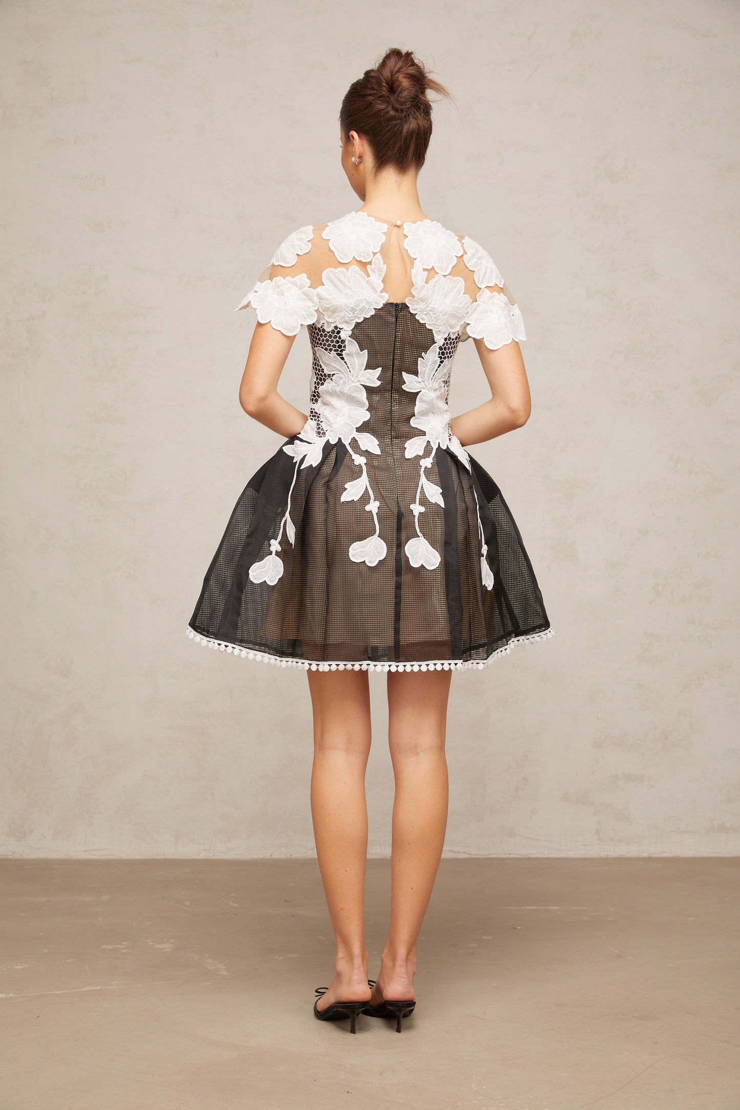 Sandrine color-blocked floral-embroidered mini dress
