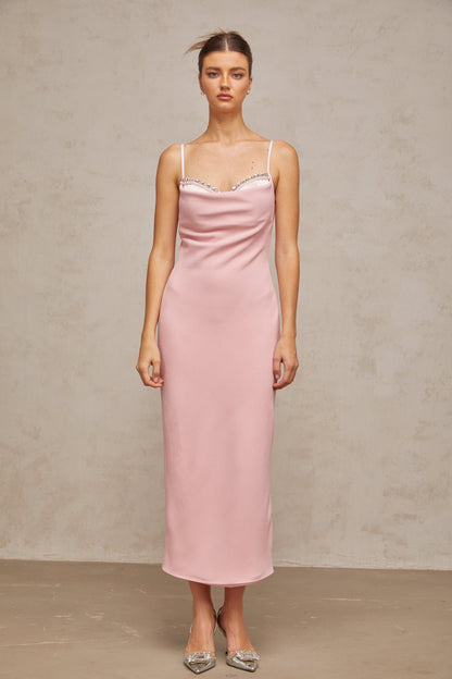 Joséphine pink crystal-embellished corset midi dress