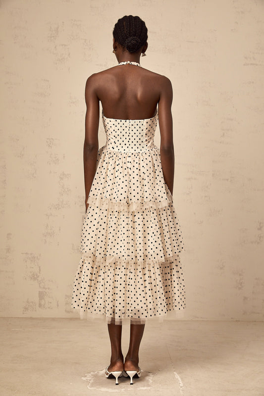 Philae ivory polka-dot tiered midi dress
