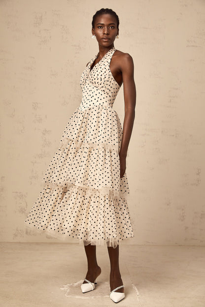 Philae ivory polka-dot tiered midi dress