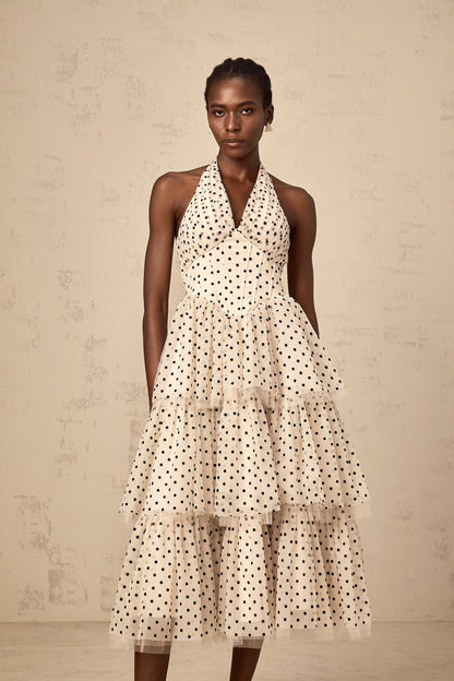Philae ivory polka-dot tiered midi dress