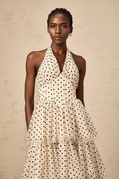 Philae ivory polka-dot tiered midi dress