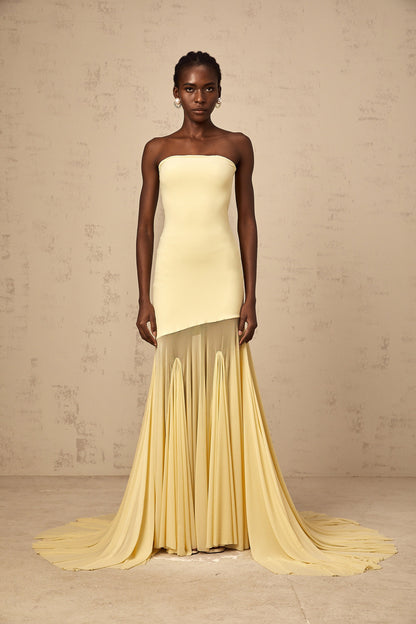 Josiane yellow off-shoulder sheer tulle maxi dress