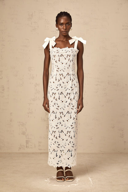 Eloise floral embroidered maxi dress in White
