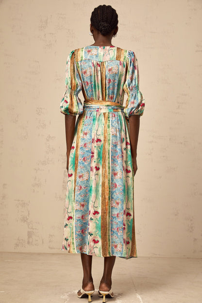 Cerise floral-print wrap midi dress