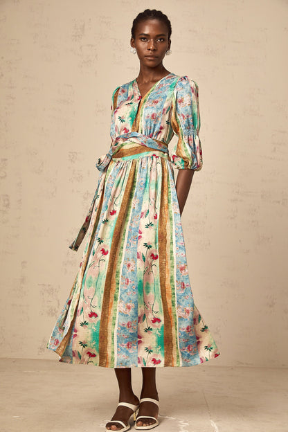 Cerise floral-print wrap midi dress