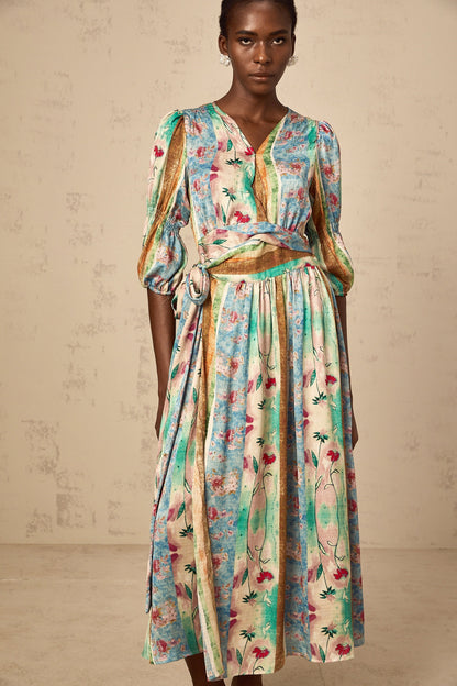 Cerise floral-print wrap midi dress