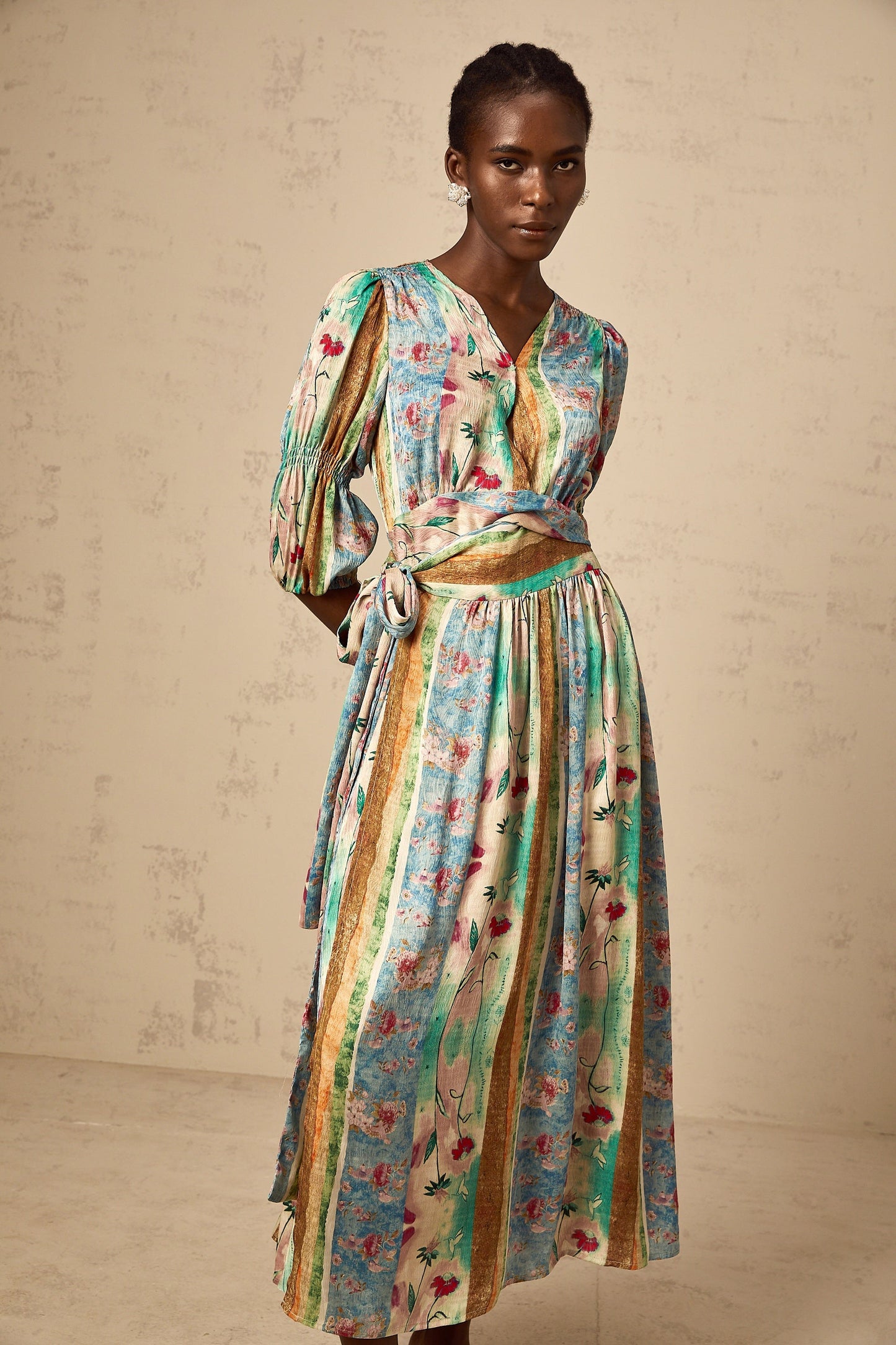 Cerise floral-print wrap midi dress