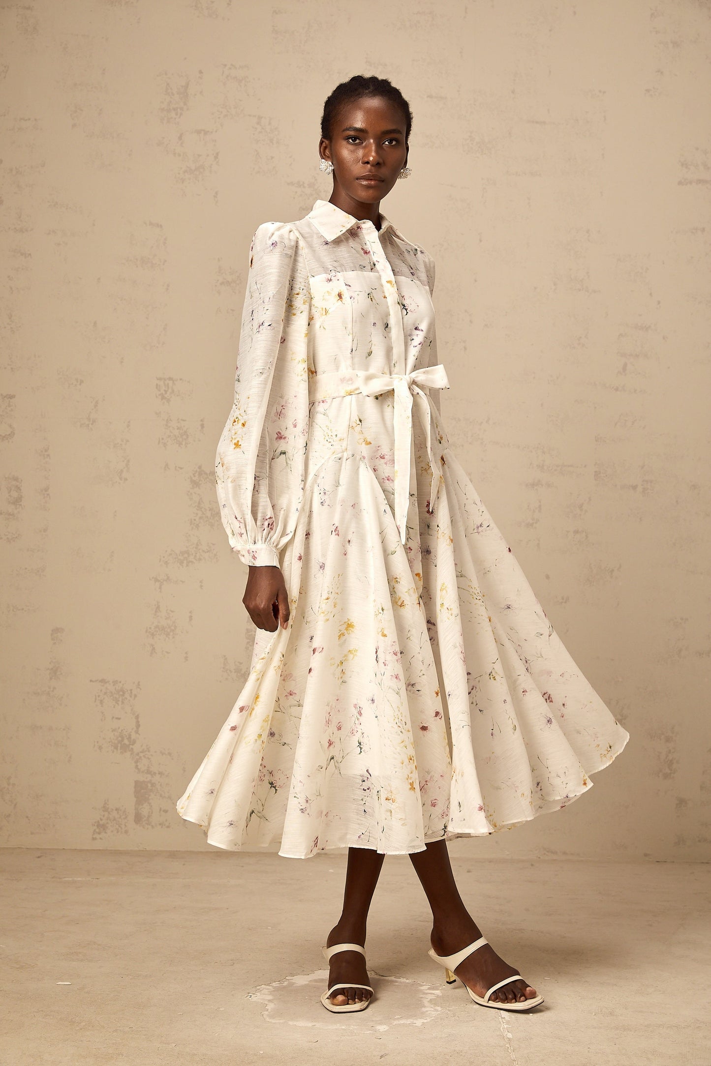 Zoé white floral-print tied midi dress