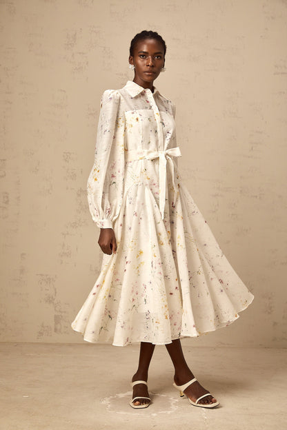 Zoé white floral-print tied midi dress