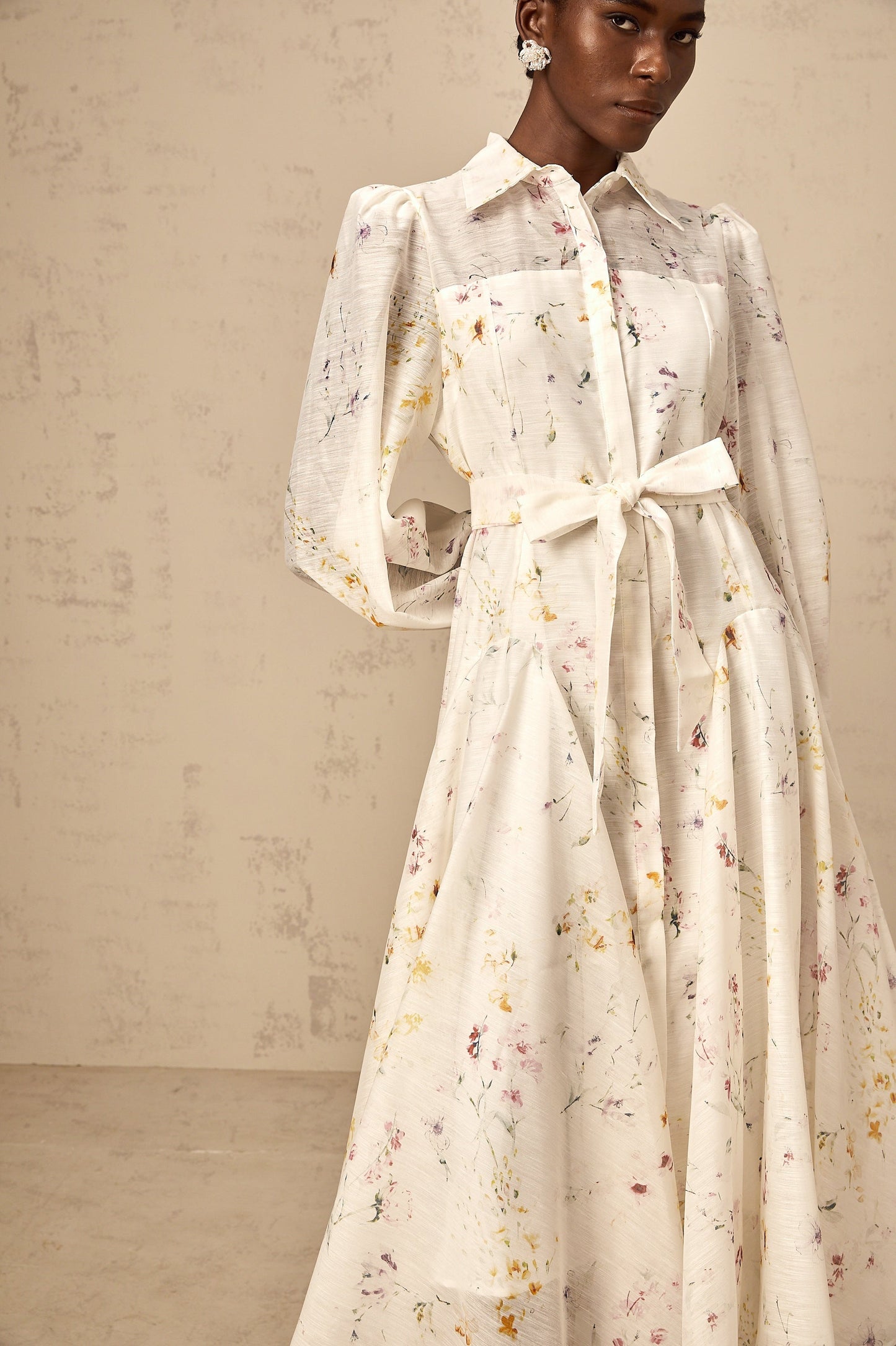 Zoé white floral-print tied midi dress