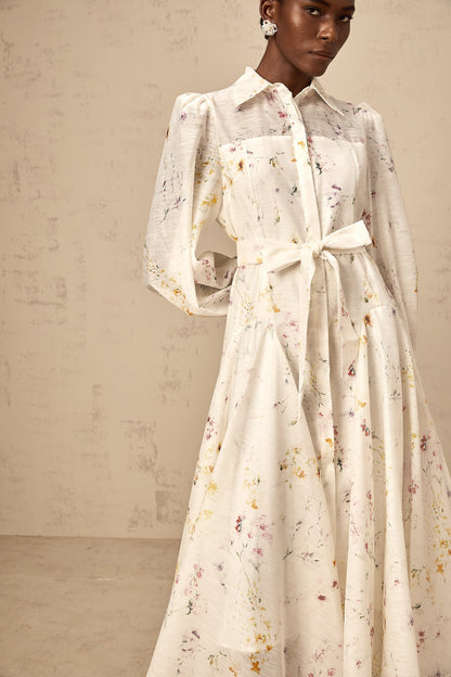 Zoé white floral-print tied midi dress
