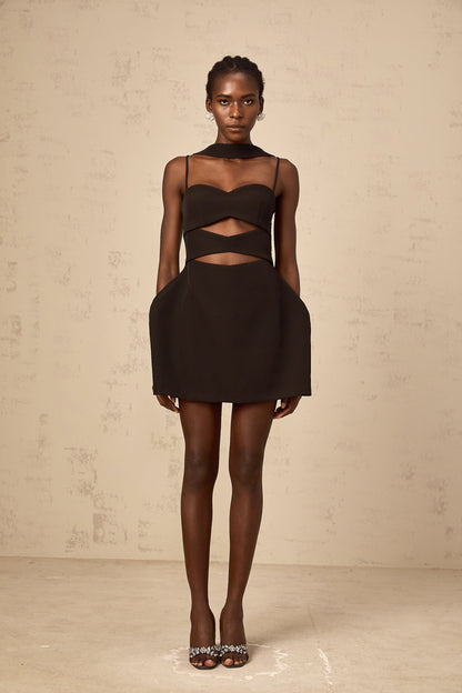 Mylene black cut-out puff mini dress